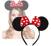 Minnie Mouse Ears su Alice Band con fiocco rosso e bianco a pois per adulti/bambini - Accessorio per travestimento - Decorazione regalo - UK (fiocco rosso a pois)