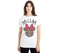 Minnie Mouse Mother's Day Leopard Print Mum Ladies T Shirt, White, Bianco, S Donna
