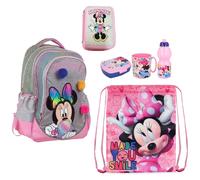Minnie Mouse Set Zaino Grande Astuccio 2zip Porta Merenda Scuola Elementare