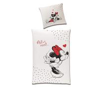MINNIE MOUSE Tex idea Set double-face Disney Classic Mickey Love, dimensioni 135 x 200 cm, 80 x 80 cm, 100% bianco rosso partner (2 pezzi)