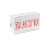 MinnowXY Personalizza la borsa cosmetica portatile della borsa di trucco delle toppe della lettera con il supporto impermeabile della borsa da toilette di viaggio, D