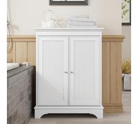 Mino Kesper Armadietto da bagno da pavimento, bianco, autoportante con ante in rattan e ripiano regolabile, superficie verniciata, mobile da bagno, 30 x 66 x 86 cm