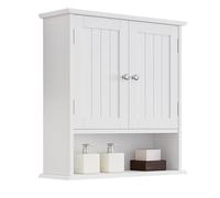 Mino Kesper Armadietto da bagno in legno, montaggio a parete, armadietto da bagno con ante e ripiani, armadietto portaoggetti bianco sopra il WC, armadio salvaspazio per cucina, bagno, lavanderia