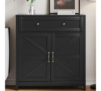 Mino Kesper Credenza da buffet con 2 ante da fienile, mobiletto da cucina nero con mensola regolabile, mobiletto autoportante da pavimento