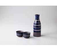 Mino Oggetto Giapponese Ceramica Sake Coppa E Bottiglia Set Di 3Blue Linea