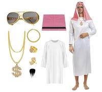 Mino Plus costume arabo per uomo,Vestito da Sceicco Adulto Veste Bianca,Arab Costume Set,Costume Arabo Sceicco per un Uomo Con Anelli, per Carnevale,Feste,Cosplay (M)