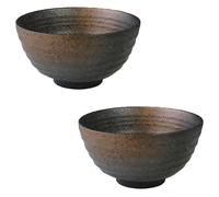 Mino ware Ciotola di Riso in Ceramica Stile Bizen Marrone Set di 2 Made in...