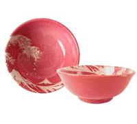 Mino ware - Coppia di ciotole giapponesi in ceramica per ramen, noodle, Donburi, MT.Fuji e Big Wave Red (set di due) made in Japan AKD202 (2 pezzi di rosso)