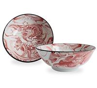 Mino ware - Coppia di ciotole giapponesi in ceramica per ramen, noodle e donburi, realizzate in Giappone KND203 (Dragon & Monte Fuji Red)