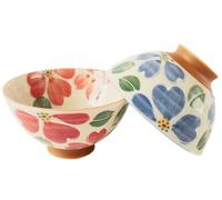 Mino ware Coppia di ciotole per riso in ceramica giapponese piena di fiori e foglie rosso e blu set realizzato in Giappone (Giappone importazione) MIG012