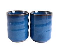 Mino ware Japan Pottery Pair Short Yunomi Chawan Tea Cup Namako Navy Glossy