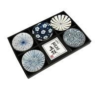 MINO WARE JAPAN Set di 5 piatti piccoli con motivo giapponese con tintura indaco, piatti per salsa di soia, piatti per condimenti, antipasti, con confezione regalo, prodotti in Giappone (piatto