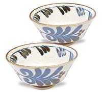 Mino Ware Japanese Rice Bowl, Rice Ramen Noodle Soup Sarada Pasta, PAIKAJI Warp Chawan, 5.0 inch, Wind Set of 2