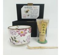 Mino Ware Matcha Teiera Set "Hanasato Cosmos" Chawan Bamboo Whisk Scoop Japan