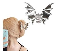 MinoCino fermaglio capelli ali di pipistrello, 1 pezzi grande pinza per capelli in stile gotico per donna, pinza capelli per Halloween, feste, cosplay, adatto a capelli folti(Argento)