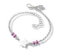 Minoplata Bracciale per bambini con stella in argento sterling 925 con palline rosa