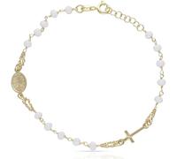Minoplata Bracciale Rosario in Argento 925 Placcato Oro con Pietre Bianche Medaglia Vergine Miracolosa e Croce 19 cm Regolabile Stile Spirituale