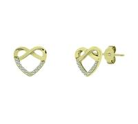 Minoplata Orecchini a forma di cuore infinito in argento 925 dorato con | Chiusura a farfalla, zirconi cubici, bagno oro giallo, misure 1 cm x 1 cm, con astuccio
