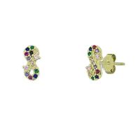 Minoplata Orecchini Infinito Argento 925 Dorato Zirconi Multicolore | 8 mm x 3 mm, chiusura a farfalla, pavé multicolore, secondo foro, confezione regalo