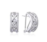 MINOPLATA Orecchini intrecciati in argento sterling rodiato con zirconi e chiusura omega, Mediano, Argento sterling, Zirconia cubica