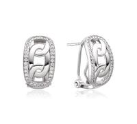 MINOPLATA Orecchini ovali a maglia in argento sterling placcato rodio e chiusura con zirconi omega, Mediano, Argento sterling, Zirconia cubica