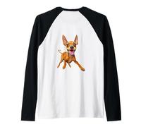 Minpin Divertente Animale Domestico Mini Pin Cucciolo Cane papà Maglia con Maniche Raglan