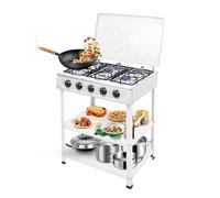 MINRS Barbecue a gas con 5 bruciatori, carrello con coperchio, griglia a gas, singoli bruciatori, indipendentemente l'uno dall'altro, per barbecue a gas, con funzionamento a gas, bianco