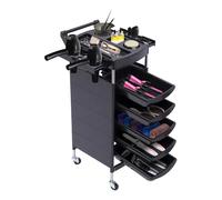 MINRS Carrello da parrucchiere, carrello da salone, nero, con 5 cassetti estraibili e porta asciugatrici, per parrucchiere, parrucchiere, acconciatura, spa