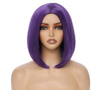 MINSEEYOO Parrucca a caschetto viola scuro da donna, 30,5 cm, capelli lisci viola scuro, parrucca sintetica resistente al calore, per cosplay, feste, Halloween
