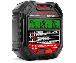 MINSHUXI - Tester per prese con prova RCD e display LCD di tensione Fi Tester per tensione di dispersione e indicatore di corrente Tester per prese 6 tipi di diagnosi di errore 48-250V