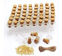 Minsily 100 mini piccole bottiglie di vetro da 0,5 ml con tappo in sughero, spago da 20 metri, flaconcini in vetro trasparente con viti a occhiello, bottiglie con tappo.