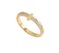 Mint & Lily Anello a croce in oro con scritta "Let God Be In Control", in argento Sterling e oro 18 carati su argento Sterling | Anello impilabile minimalista da donna, resistente all'ossidazione, 10