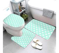 Mint Polka Dot Print Copriwater Set Da 3 Pezzi Assorbente Tappetino Contorno Wc Morbida Tappeto Con Profilo A U Per La Casa Toeletta Doccia