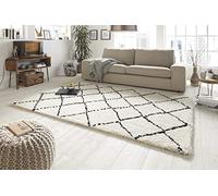 Mint Rugs Allure - Tappeto a pelo lungo, morbido e morbido, motivo a rombi, per soggiorno, cucina, corridoio o camera da letto, 80 x 150 cm, in polipropilene, colore: nero crema/nero