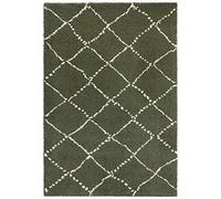 Mint Rugs Hash-Tappeto a Pelo Lungo, Morbido e soffice, Motivo a Rombi, per Soggiorno, Cucina, corridoio o Camera da Letto, Colore, 160 x 230 cm, Polipropilene, Crema Verde Oliva