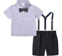 mintgreen Bambino Ragazzo Gentiluomo Tenuto Set Manica Corta Fiocco Camicie Spalline Un Pantaloni Costume da Matrimonio, Taglia: 1-4 Anni, grigio/blu, 18-24 Mesi