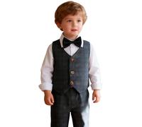 mintgreen Vestiti Neonato Maschio, 3 Pezzi Cerimonia Abiti Sposa Abito da Battesimo Maniche Lunghe Camicia + Gilet + Pantaloni + Papillon, Marina Militare, 18-24 mesi, 90