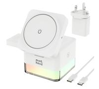 Minthouz Stazione di ricarica wireless 3 in 1 cubo da 15 W, veloce certificato Qi con luce multicolore, compatibile con iPhone 16, 15, 14, 13, Samsung Galaxy S23, ecc