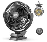 Minthouz Ventilatore da tavolo con clip, 20 cm, 12000 mAh, USB, nero, 20 cm