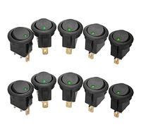 Mintice 10 Pezzi Auto 12V 16A Pulsanti Interrutore a Bilanciere Rotonda Luce Verde LED Acceso Spento Punto Interruttore a Levetta Pulsante