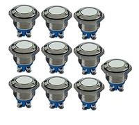 Mintice 10 Pezzi Auto 16mm Momentaneo Interruttore a Levetta in Metallo Acciaio Inossidabile Interruttore a Pulsante Bottone 3A/250V 2Pin Impermeabile