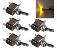 Mintice 5 Pezzi 12V 20A Luce LED Giallo Interruttore a Levetta in Metallo Spst ON/off Interruttore a Bilanciere Barca Veicolo Auto
