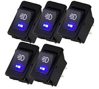 Mintice 5 Pezzi 12V 30A Moto Veicolo Auto Blu Luce Fendinebbia Pulsante Interruttore a Levetta Impermeabile On off Spst 4 Terminale Impermeabile