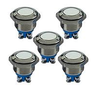 Mintice 5 Pezzi Auto 16mm Momentaneo Interruttore a Levetta in Metallo Acciaio Inossidabile Interruttore a Pulsante Bottone 3A/250V 2Pin Impermeabile