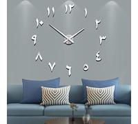 Mintime Mute Fai da Te Senza Cornice Grande Orologio da Parete con Numeri Arabi 3D Specchio Adesivo Decorazione casa Ufficio (Argento)