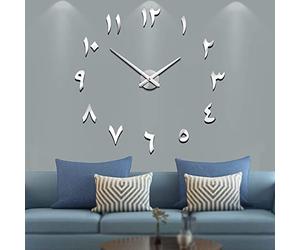 Mintime Mute Fai da Te Senza Cornice Grande Orologio da Parete con Numeri Arabi 3D Specchio Adesivo Decorazione casa Ufficio (Argento)
