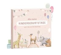 Mintkind Album fotografico per bambini rosa - Libro dei ricordi compleanno dei bambini con pagine di riempimento - Album dei ricordi da 1 a 12 anni - Regalo di nascita per ragazzi e ragazze