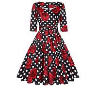 MINTLIMIT Abito da donna Audrey Hepburn Rockabilly vintage anni '50, per cocktail e feste, Pois + rose, XXL