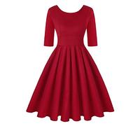 MINTLIMIT Abito da donna, stile anni '50, con maniche a 3/4, per cocktail party, Rosso tinta unita., M