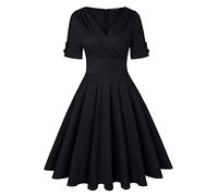 MINTLIMIT Abito da donna vintage anni '50 e '60 con scollo a V a mezza manica e scollo a V (nero, taglia M)